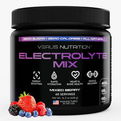 VERUS Nutrition electrolytes powder mixed berry bottle for refreshing sugar-free hydration