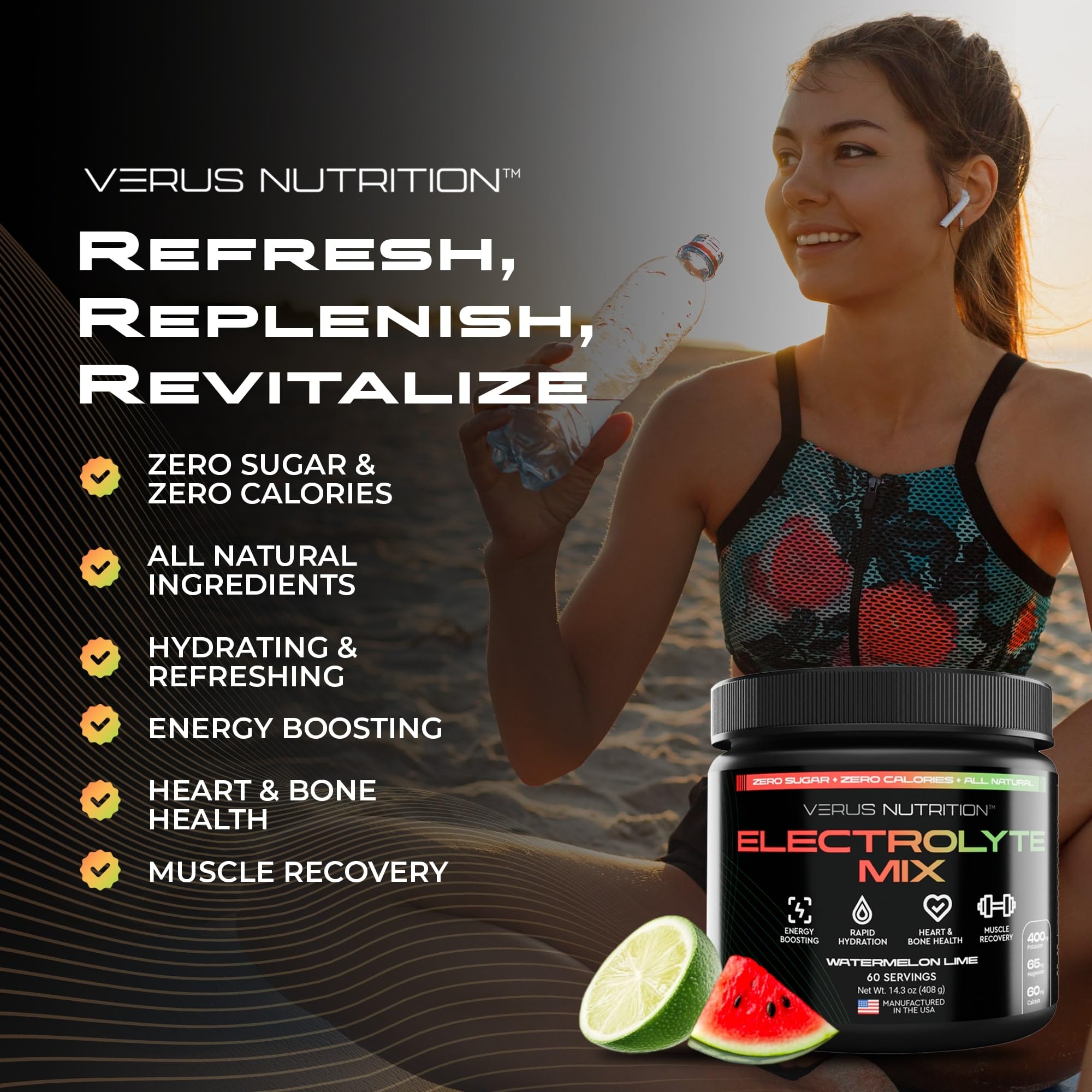 VERUS NUTRITION packaging on shelf highlighting zero sugar formula