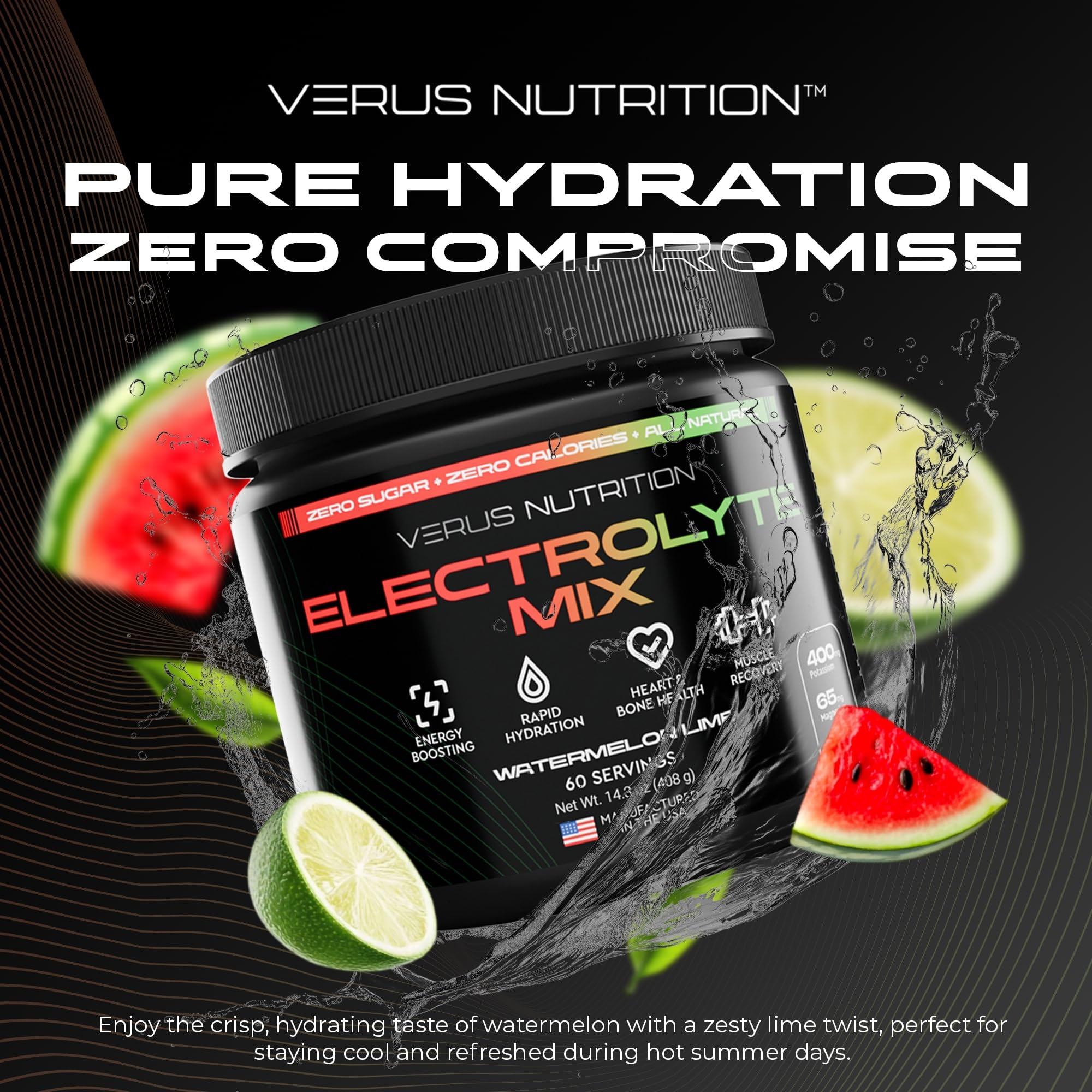 VERUS NUTRITION scoop pouring powder into a glass for quick rehydration