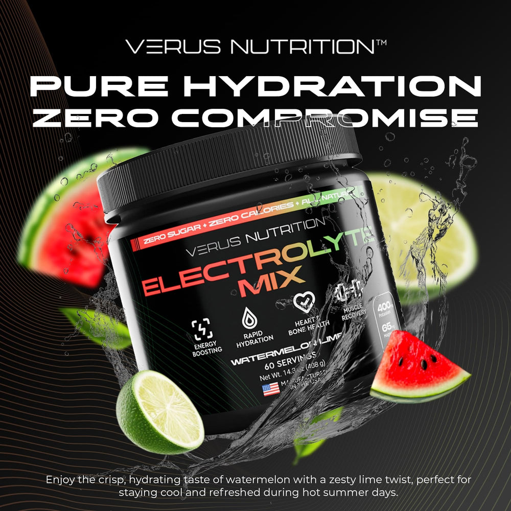 VERUS NUTRITION scoop pouring powder into a glass for quick rehydration