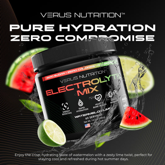 VERUS NUTRITION scoop pouring powder into a glass for quick rehydration