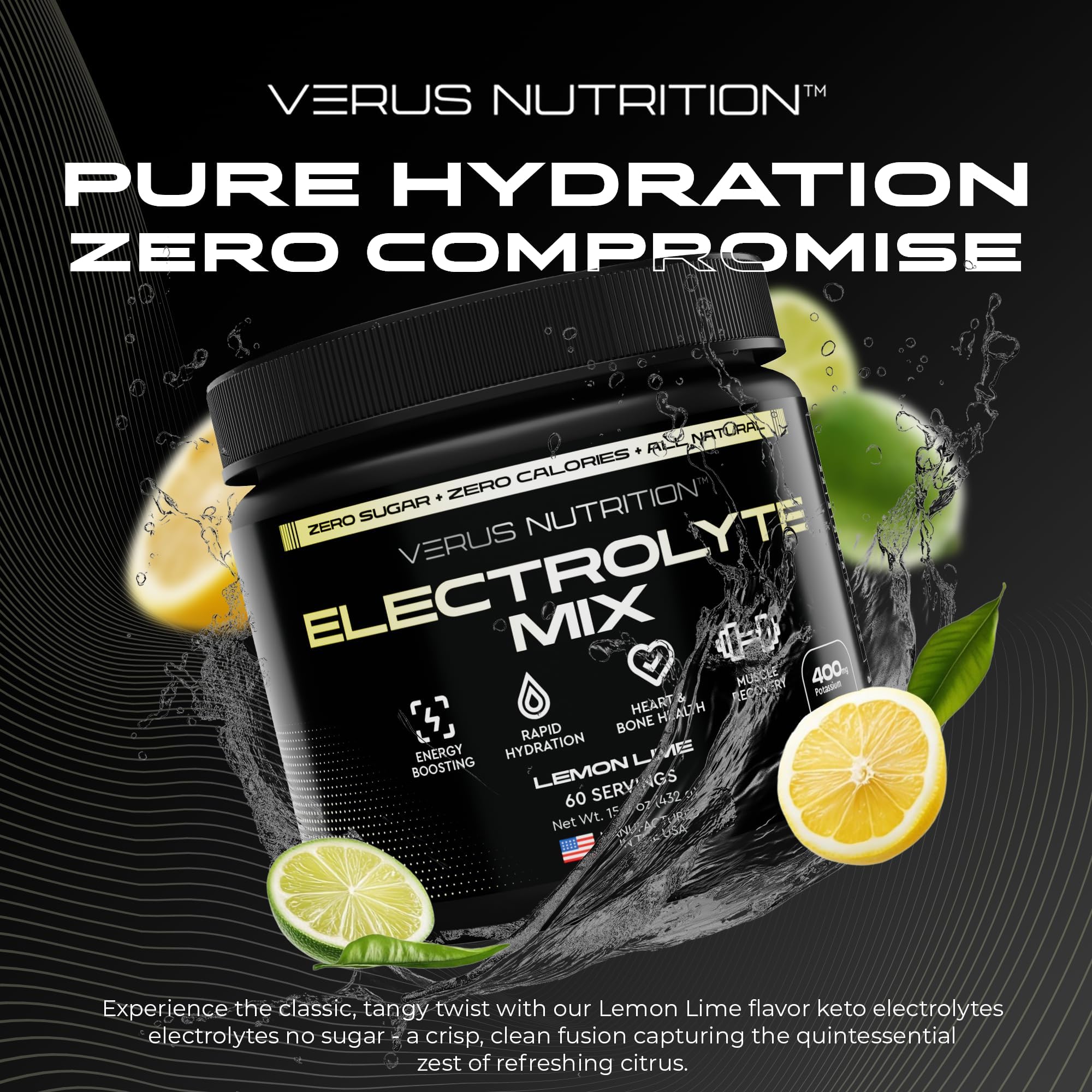 VERUS NUTRITION electrolytes powder scoop enables precise serving every time.