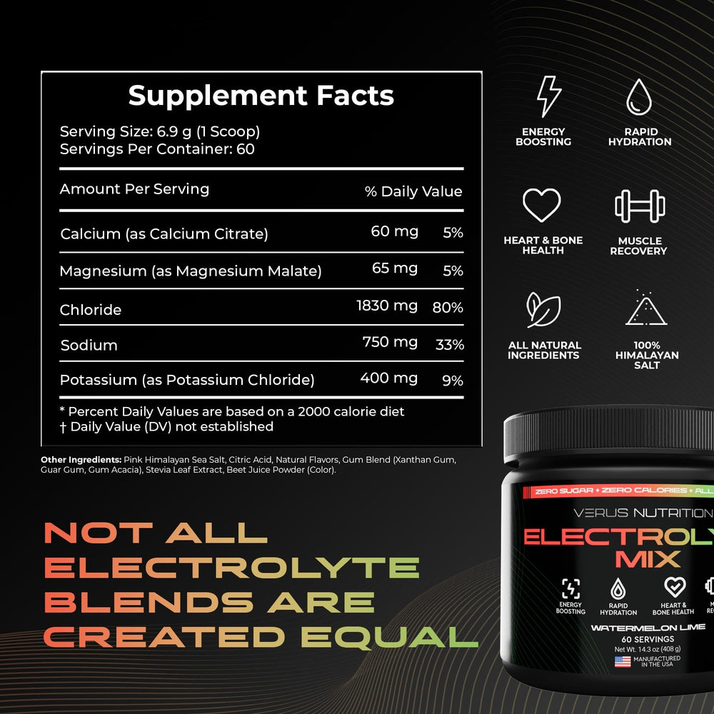 VERUS NUTRITION powder being stirred in water for a crisp, zero sugar drink