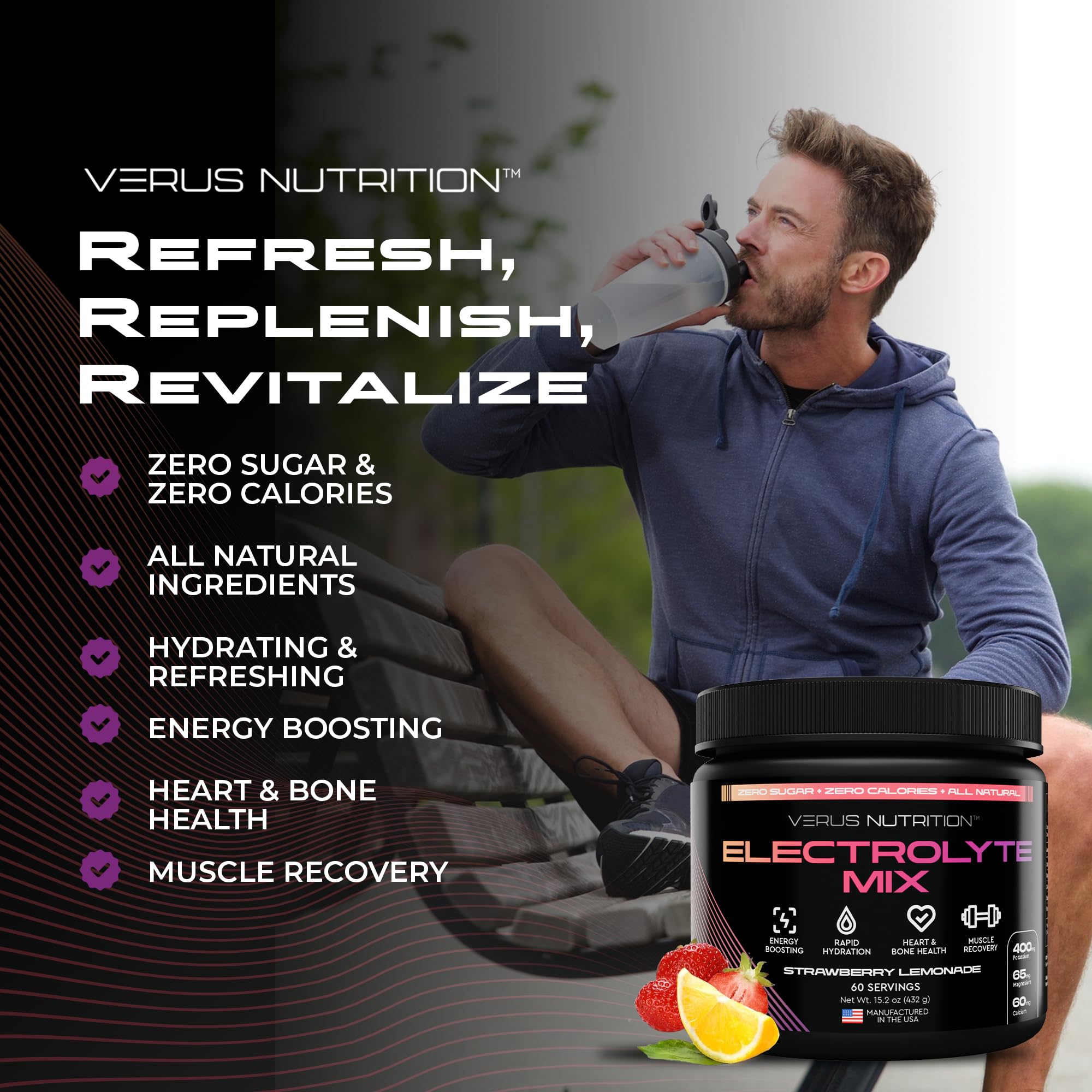 VERUS NUTRITION Electrolytes powder dissolving rapidly in water