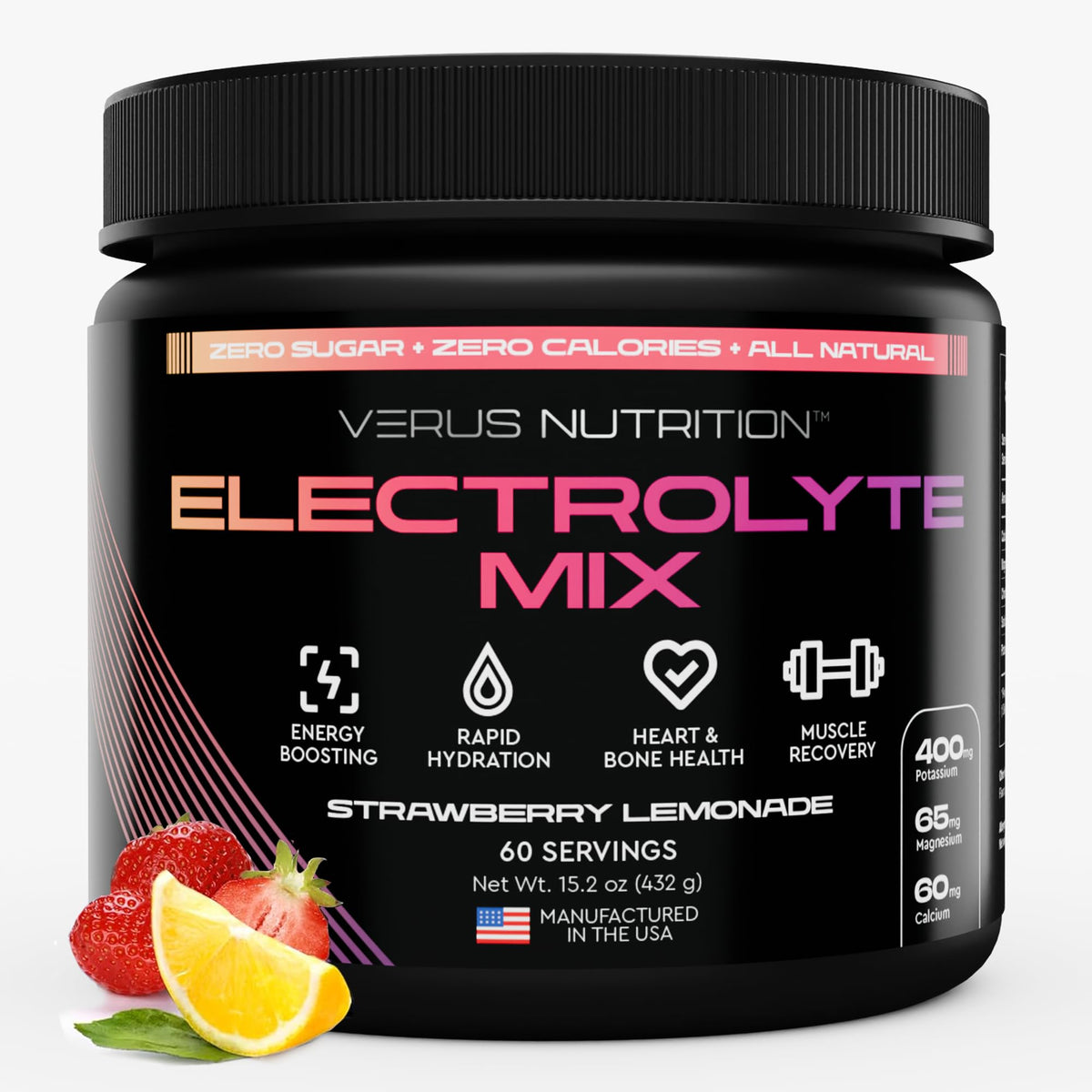 VERUS NUTRITION Electrolytes Strawberry Lemonade tub for sugar-free hydration on keto and fasting