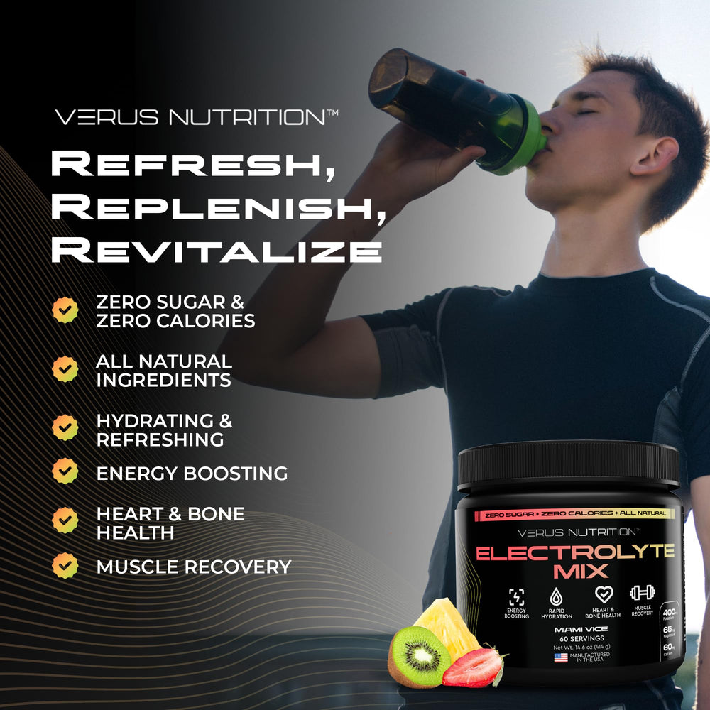 VERUS NUTRITION zero calories label on electrolyte bottle