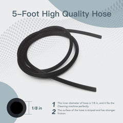 The hose is trim-ready to fit cleaning setup.