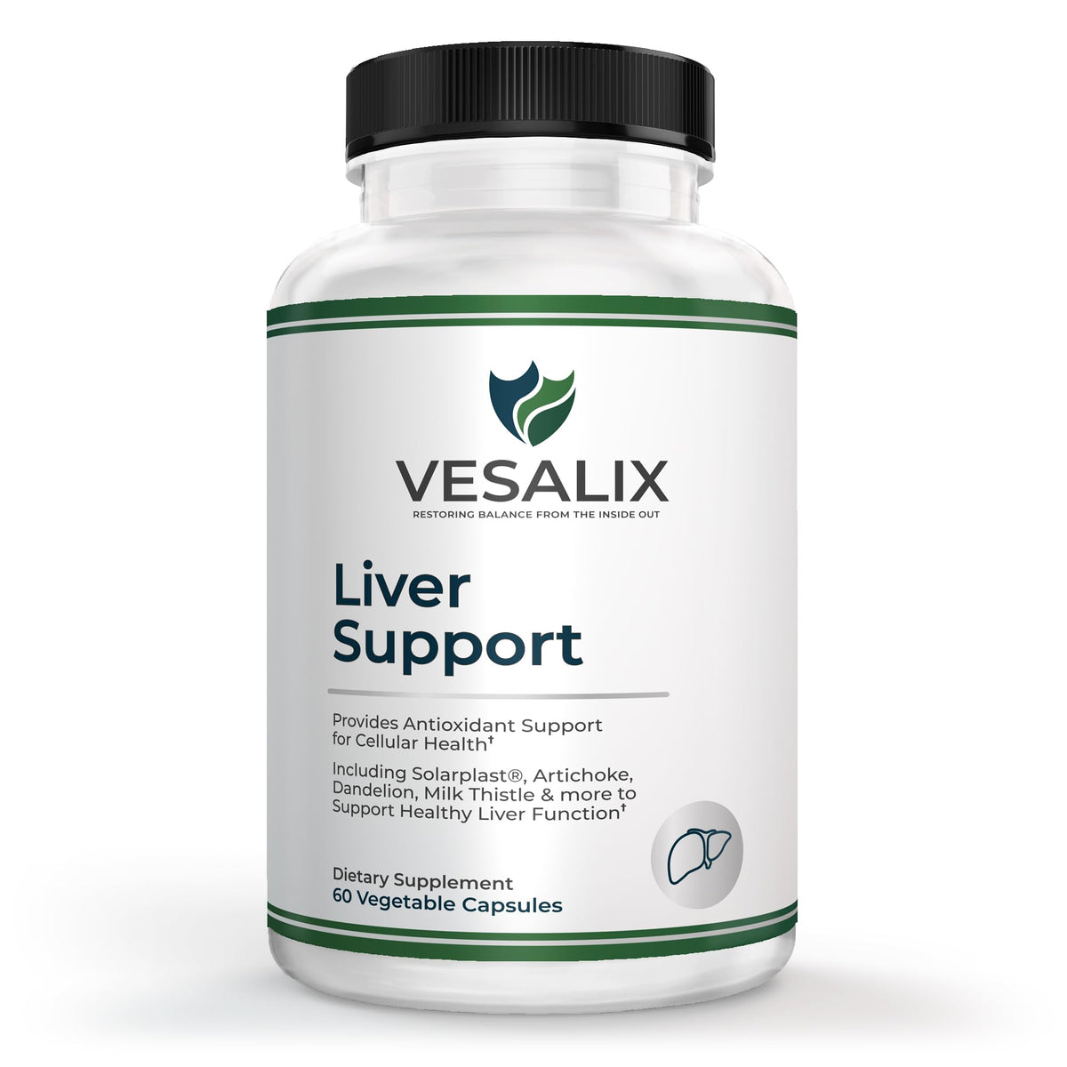 VESALIX liver support bottle on white background for daily vitality