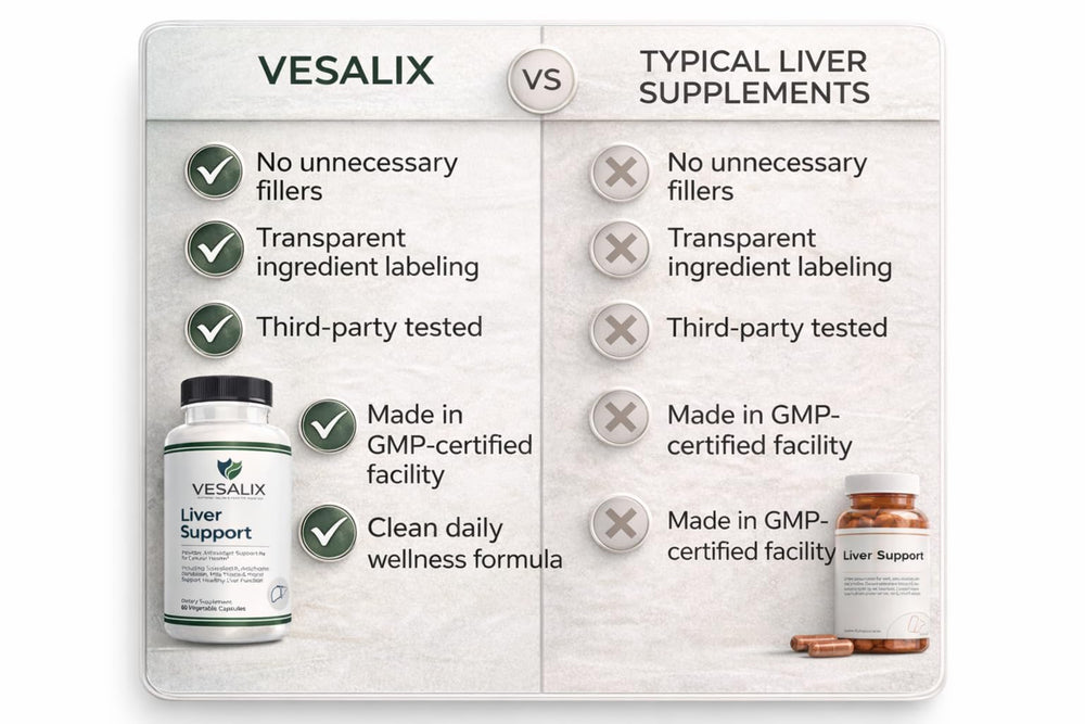 VESALIX bottle label shows 60 capsules for convenient daily use