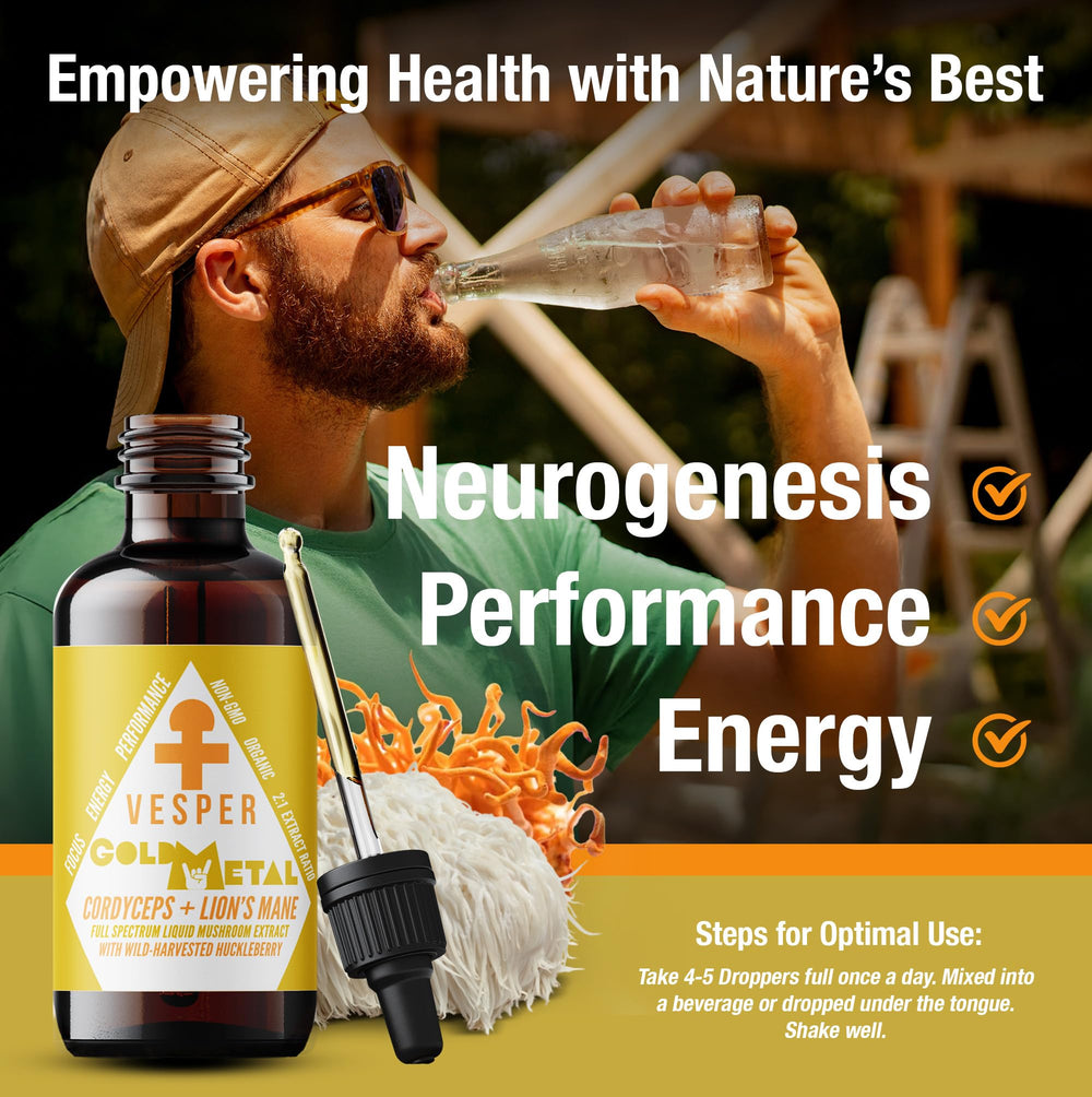 Vesper Gold Metal liquid drops dosing scene for easy daily use.