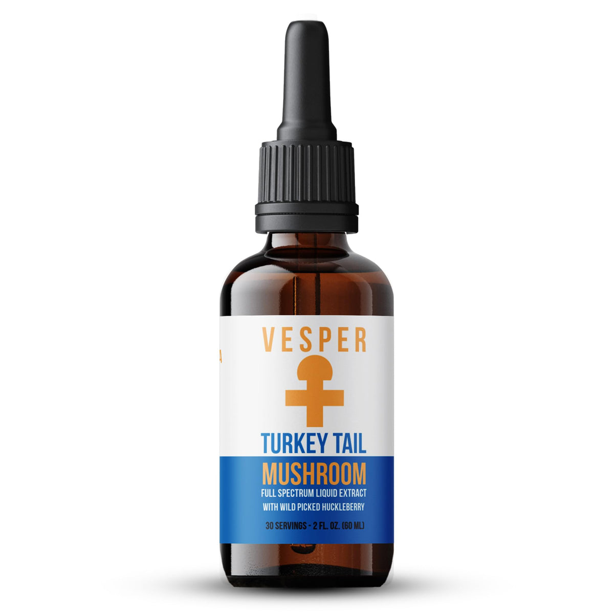 Vesper Turkey Tail liquid extract bottle shown for daily immune support and gut balance.