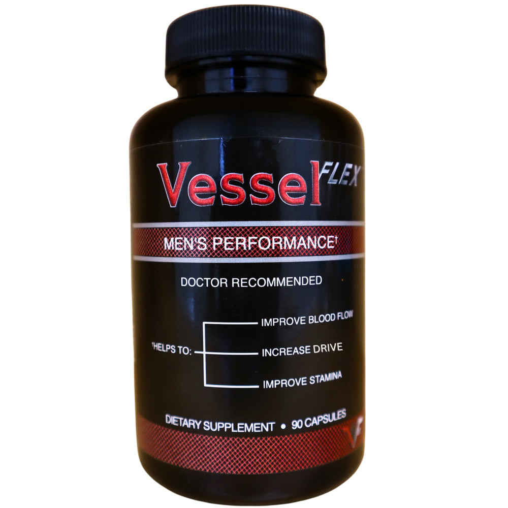 VesselFLEX bottle front shows label for daily nitric oxide support