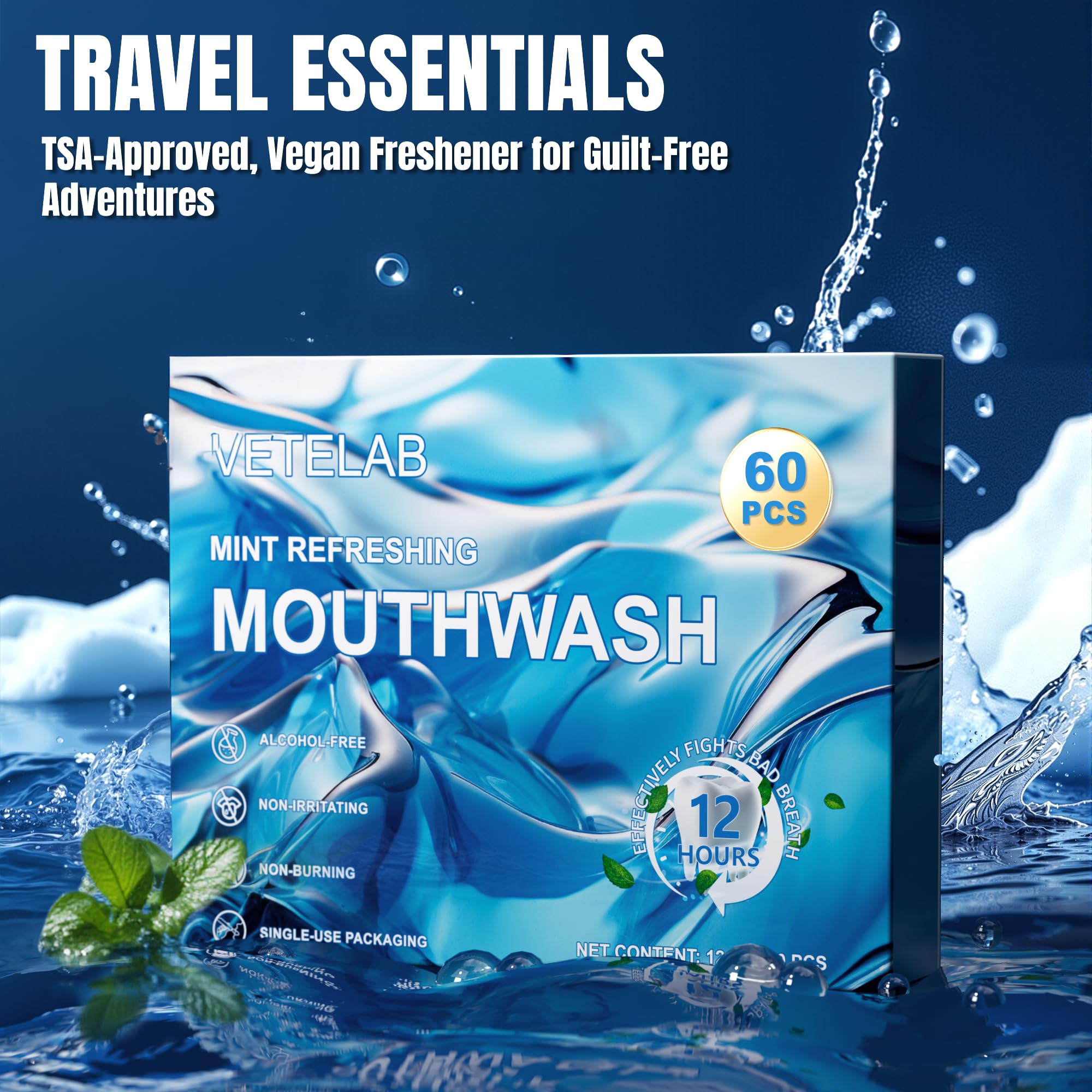 VeteLab alcohol-free mouthwash packets designed for gentle mouth care