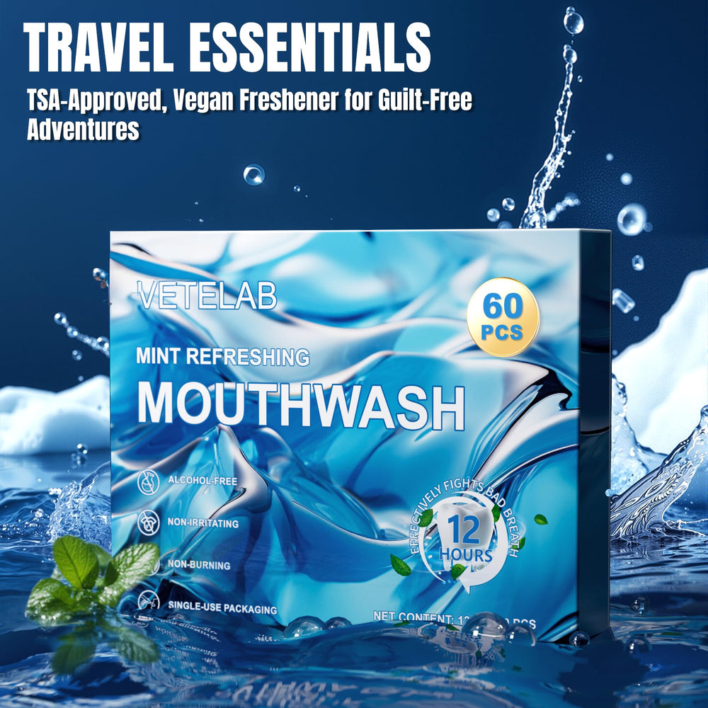VeteLab alcohol-free mouthwash packets designed for gentle mouth care