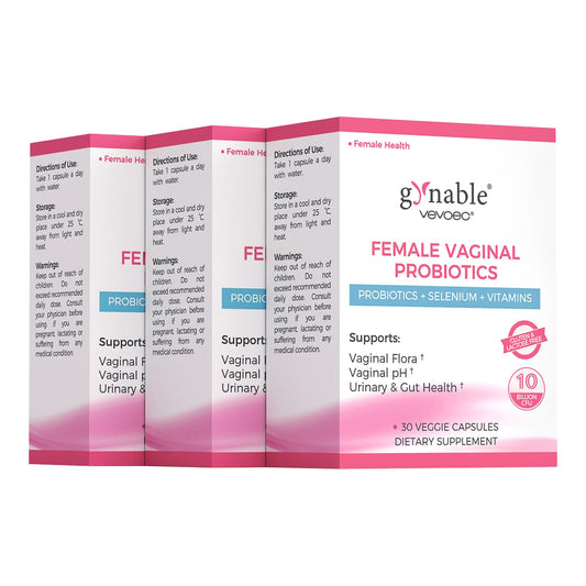 Vevoec Gynable bottle cap with capsules for vaginal balance.