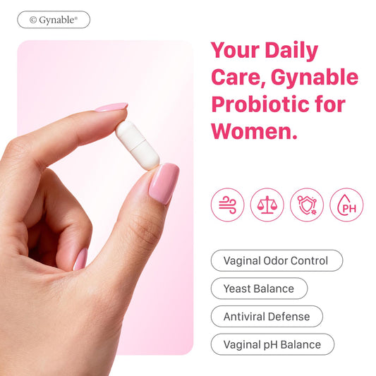 Vevoec Gynable capsules close-up emphasizing 10B CFU potency