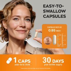 Vevoec Gynable glass with pills demonstrates convenient daily use on a kitchen counter