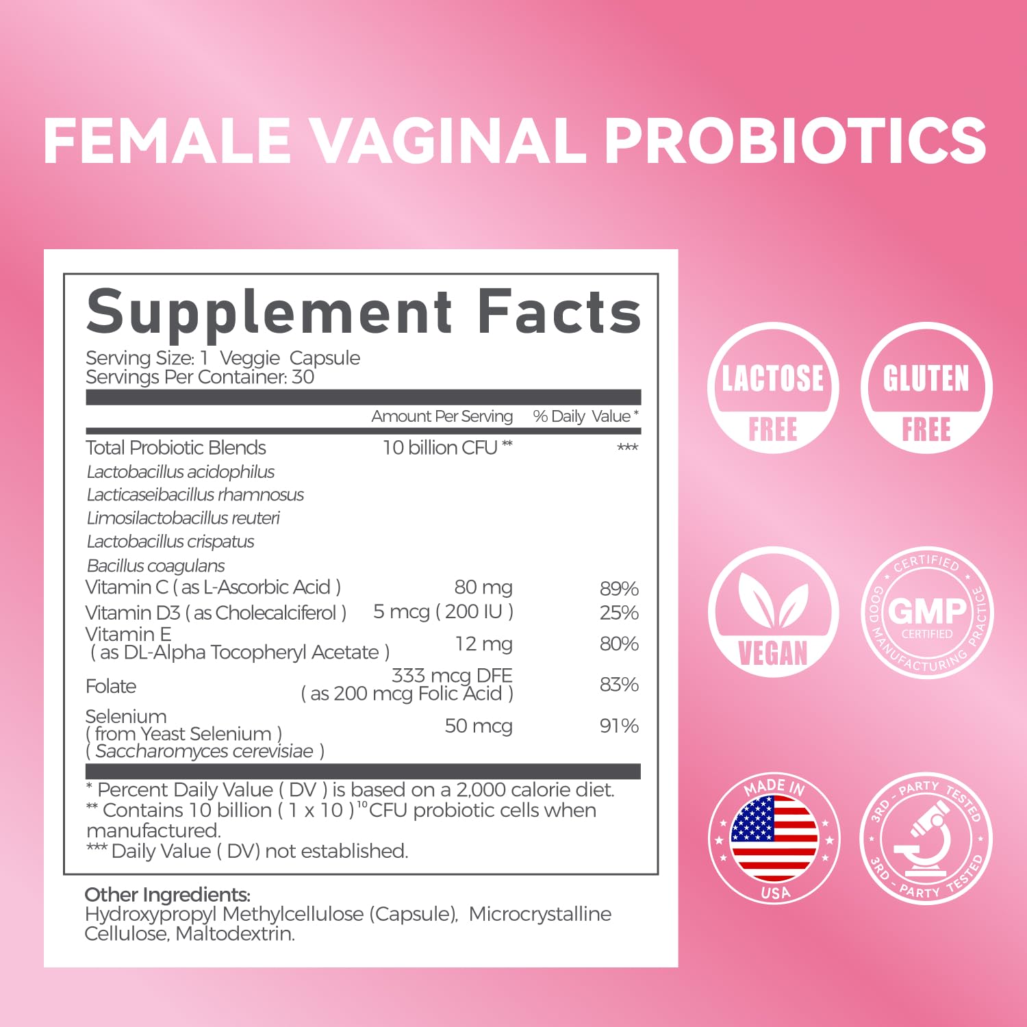 Vevoec Gynable label shows ingredients and probiotic blend
