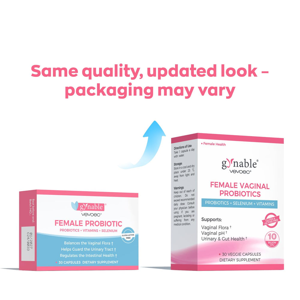 Vevoec Gynable packaging side view emphasizes portability for on-the-go wellness