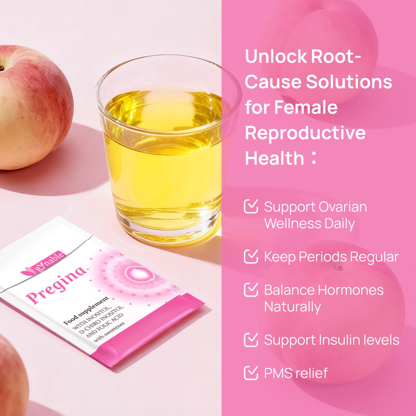 Vevoec Gynable Pregina packaging highlights vegan and gluten-free attributes.