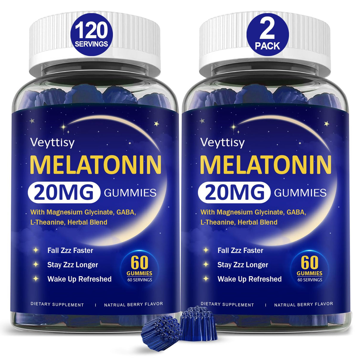 Veyttisy Melatonin 20mg Gummies bottle showing nightly sleep support