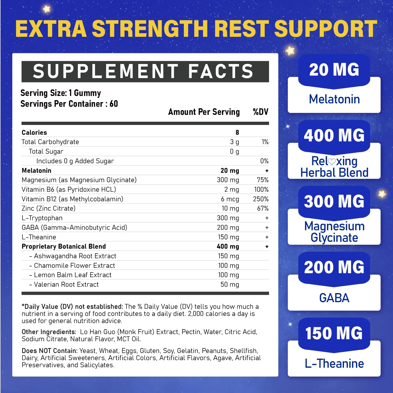 Veyttisy Melatonin 20mg Gummies label closeup with ingredients