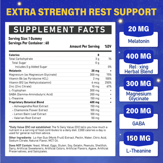 Veyttisy Melatonin 20mg Gummies label closeup with ingredients