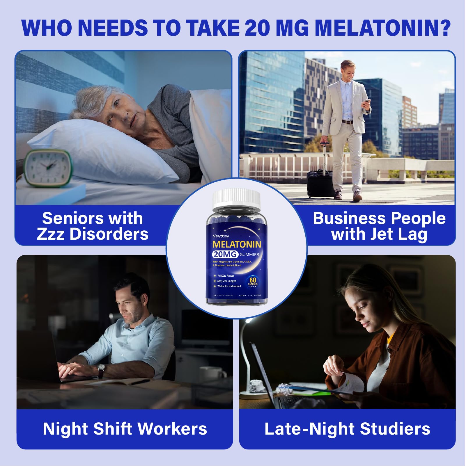 Veyttisy Melatonin 20mg Gummies vegan claim badge shown
