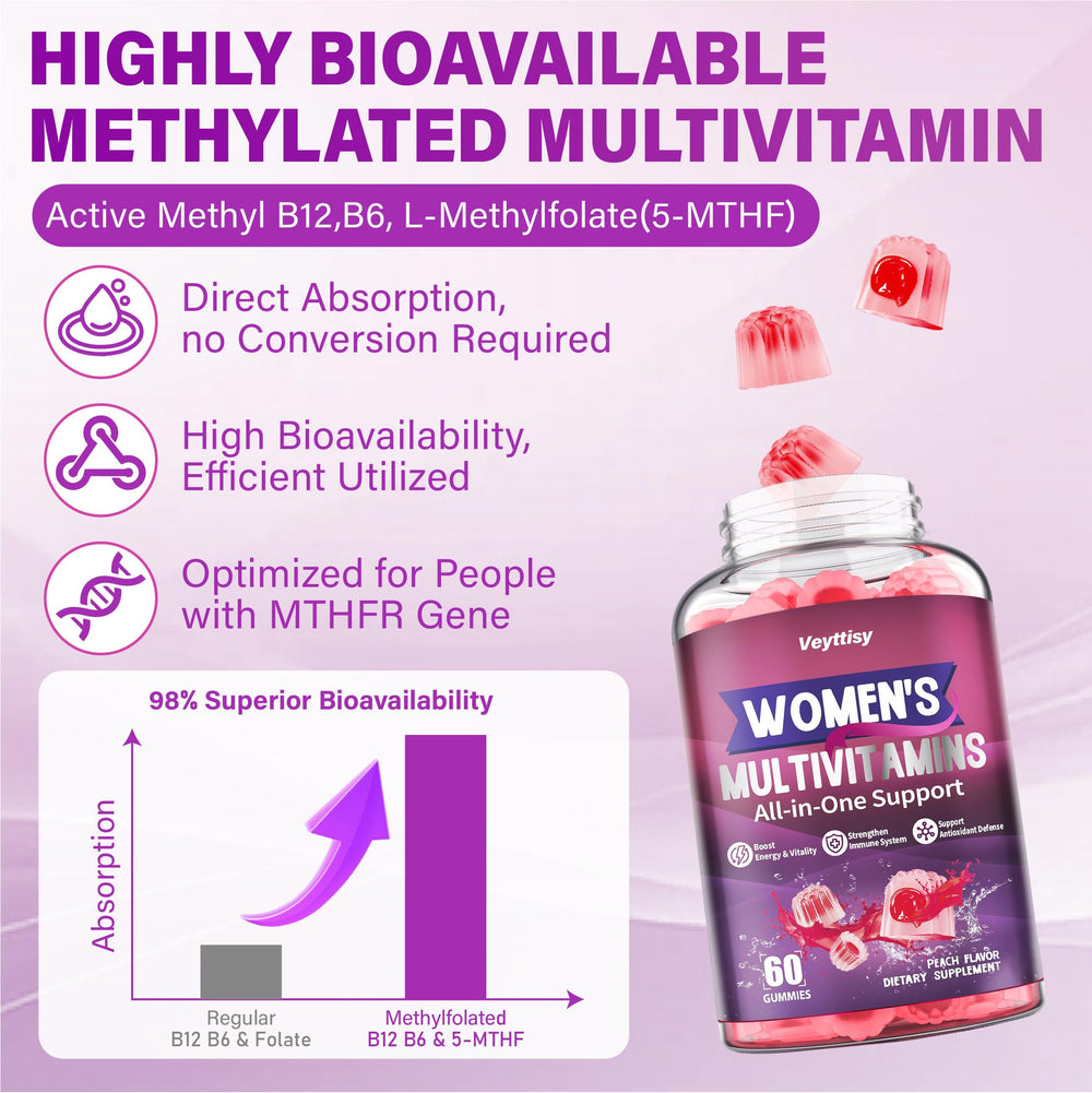 Packaging scene featuring Veyttisy gummies designed for women's nutrition on the go.
