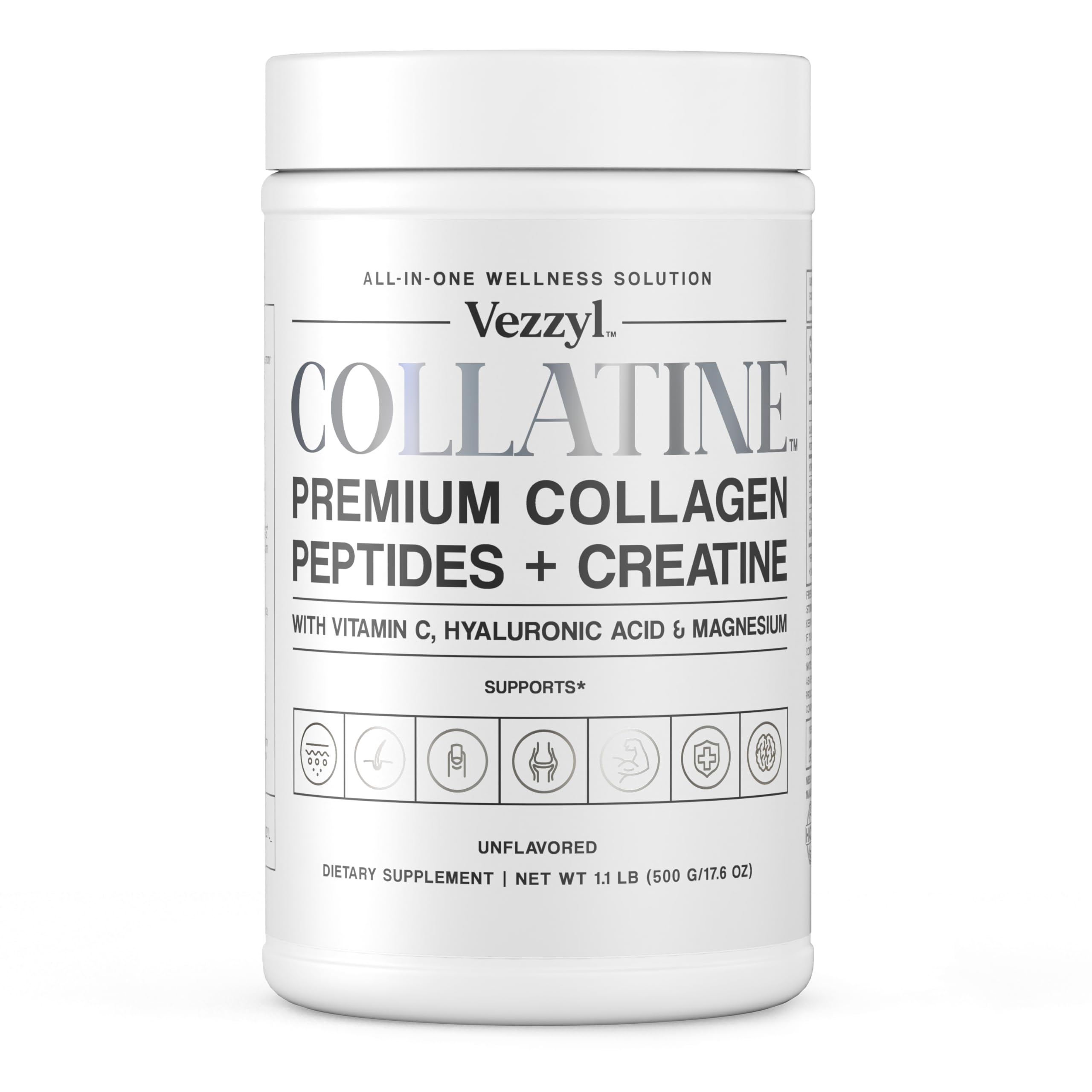 Vezzyl Collatine bottle pour demonstrates easy daily dose for skin and joints.