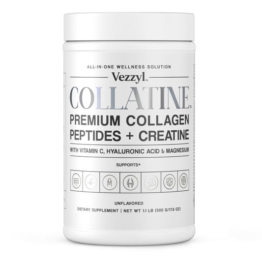 Vezzyl Collatine bottle pour demonstrates easy daily dose for skin and joints.