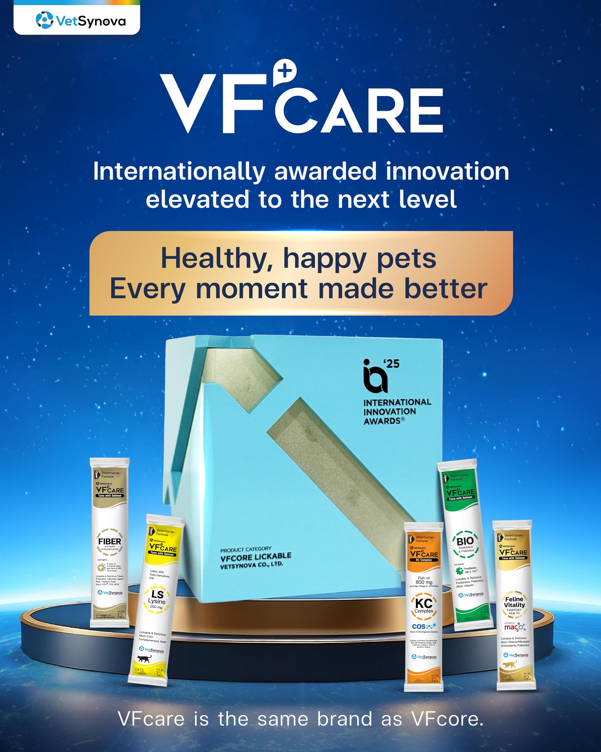 VFCARE lysine for cats sachets pack for convenient daily dose at home.