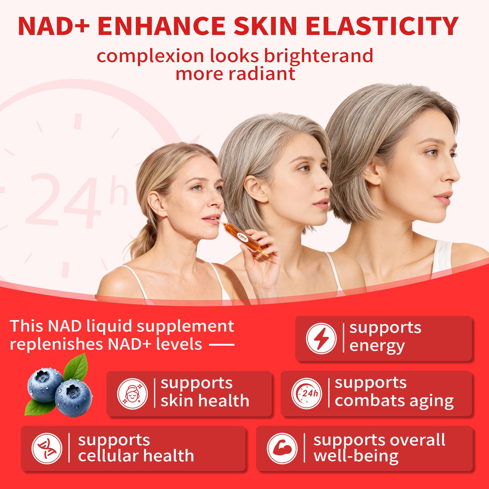 Vffiek NAD+ liquid brain health info accentuates focus-friendly formulation.