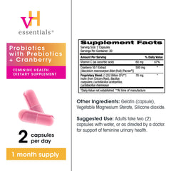 vH essentials Probiotics for Women cranberry PACRAN extract detail indicating urinary tract support