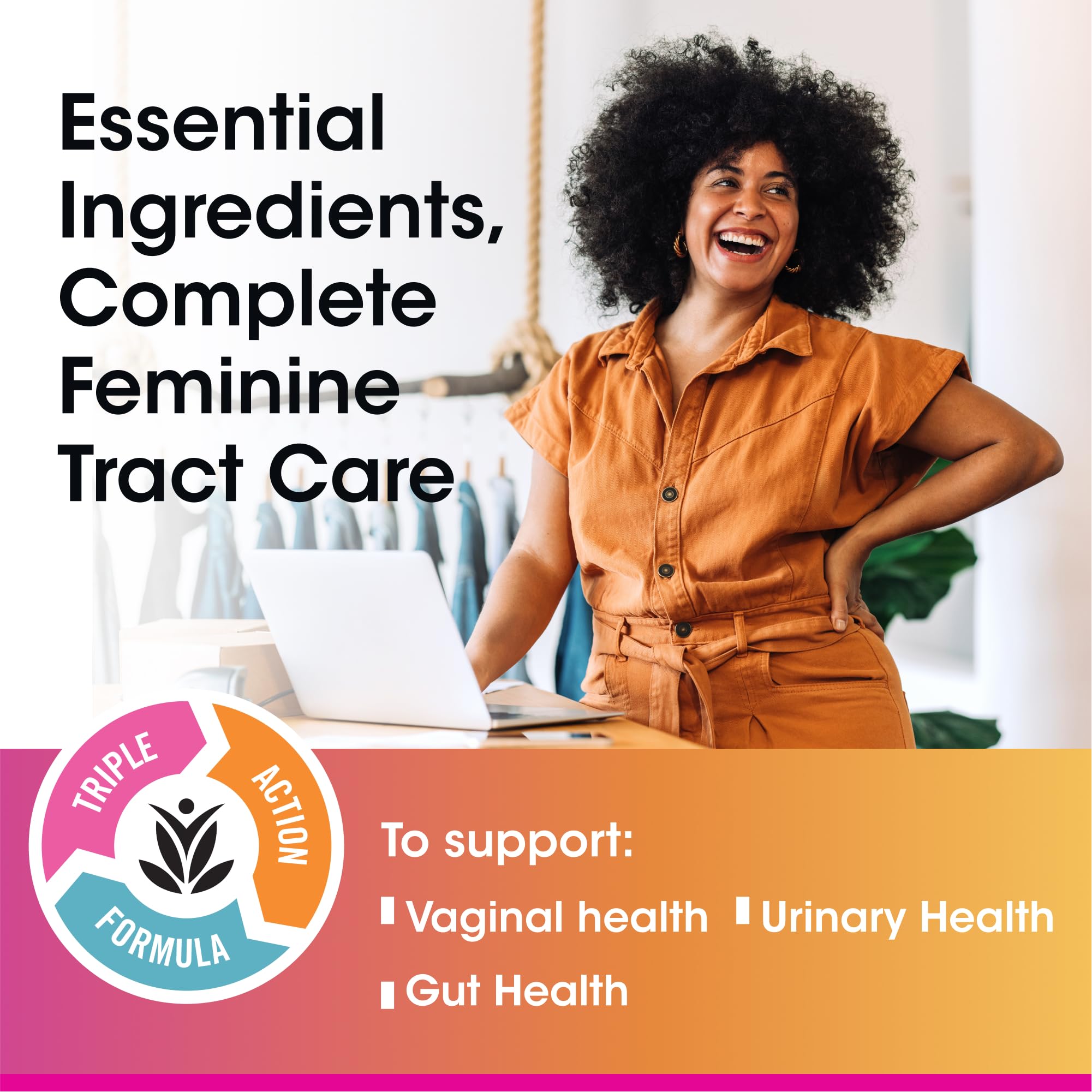 vH essentials Probiotics for Women prebiotics ingredients visual emphasizing gut and vaginal flora support