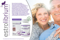 ESTROLIBRIUM bottle-back shows herbal blend for gentle hormonal balance.