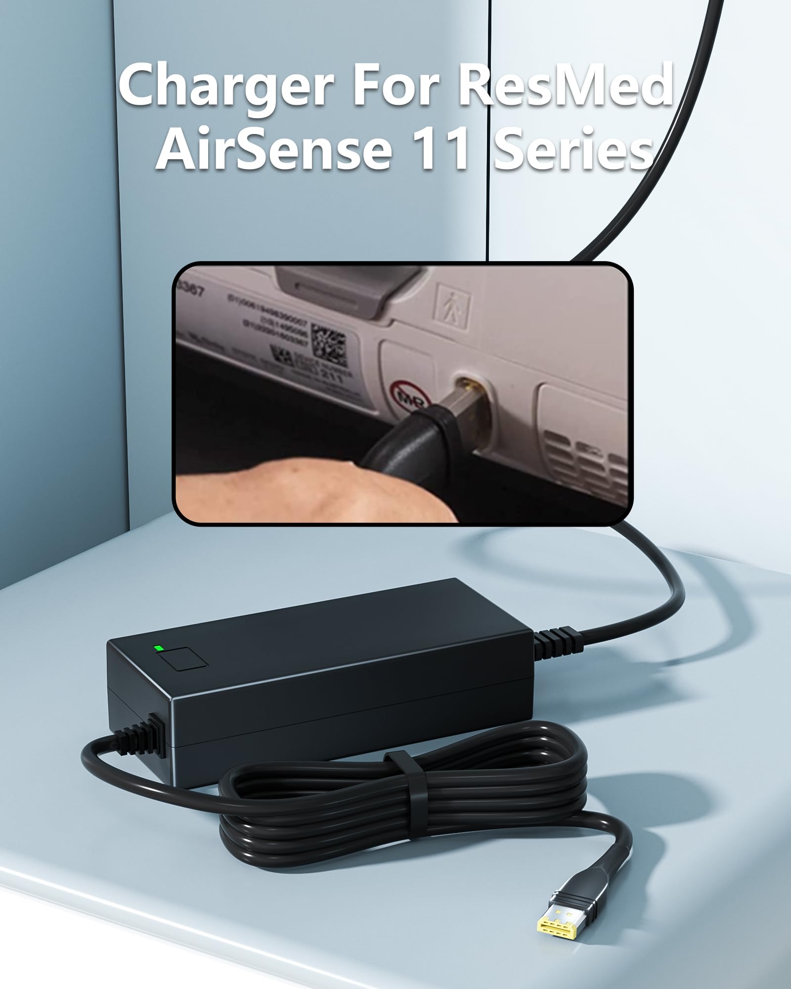 vhbw AirSense 11 power cord coiled neatly for compact travel storage.