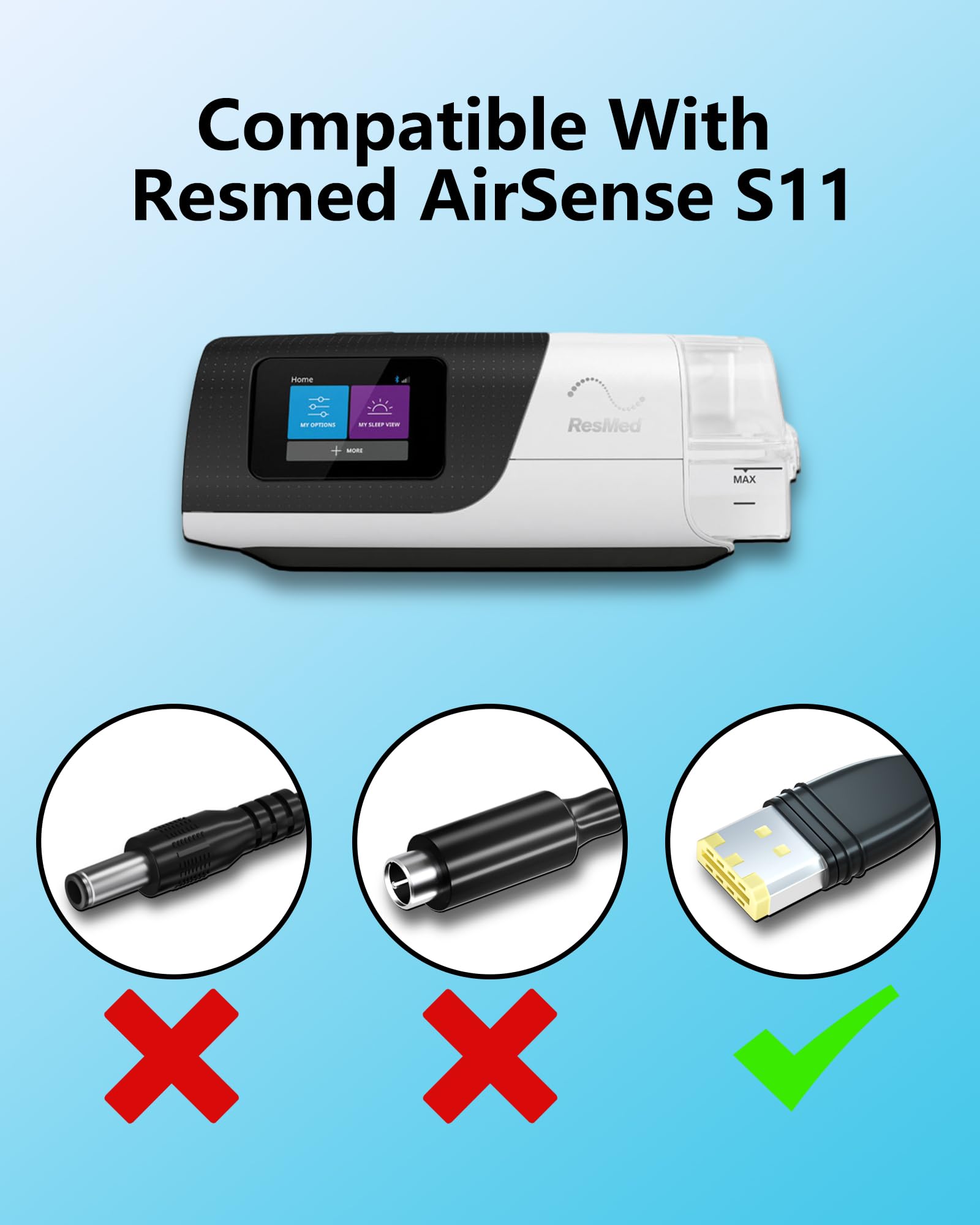 vhbw AirSense 11 power cord travel-ready design supports busy travelers.