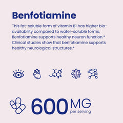 Front view of VHC Benfotiamine bottle encourages easy daily use.