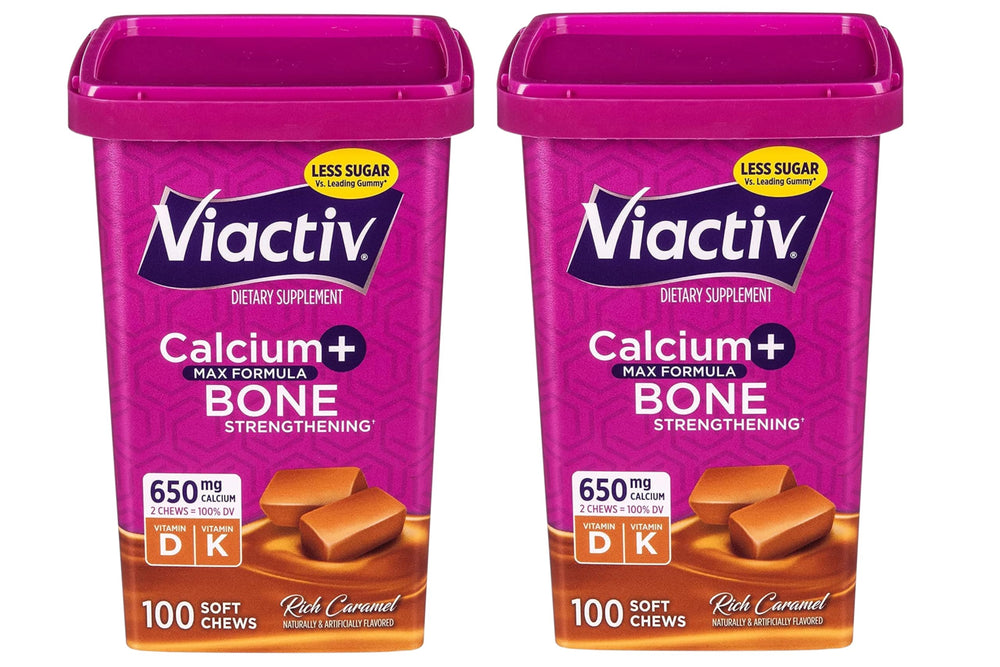 Viactiv Max bottle with soft caramel chews for daily bone support