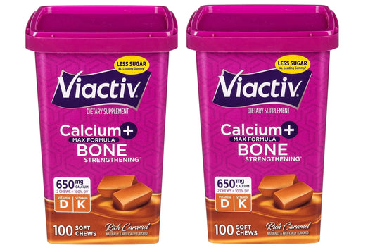 Viactiv Max bottle with soft caramel chews for daily bone support