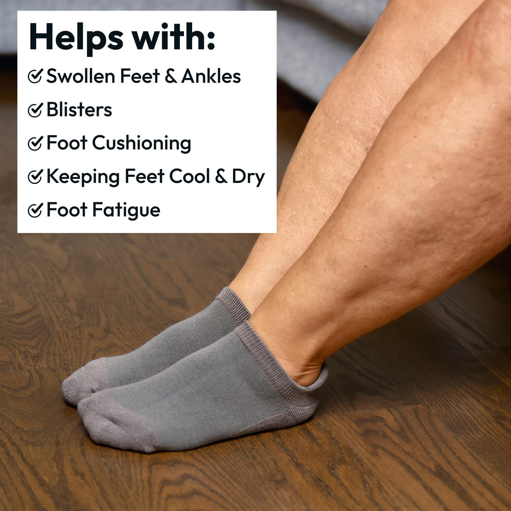 Viasox anti-blister heel tab protects heels during daily activity.