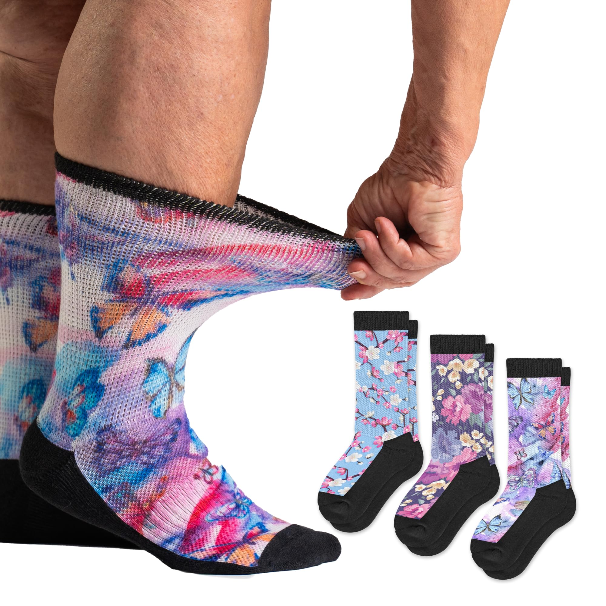 Viasox EasyStretch 3-pack diabetic crew socks pack view for all-day comfort and non-binding fit.