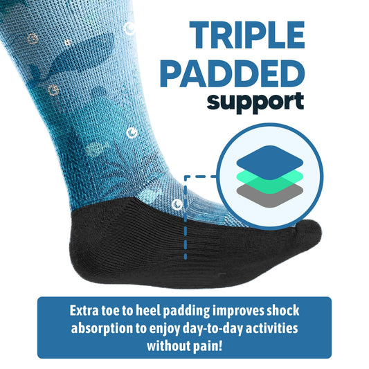 Viasox EasyStretch triple-padding close-up highlighting extra cushioning for foot comfort.