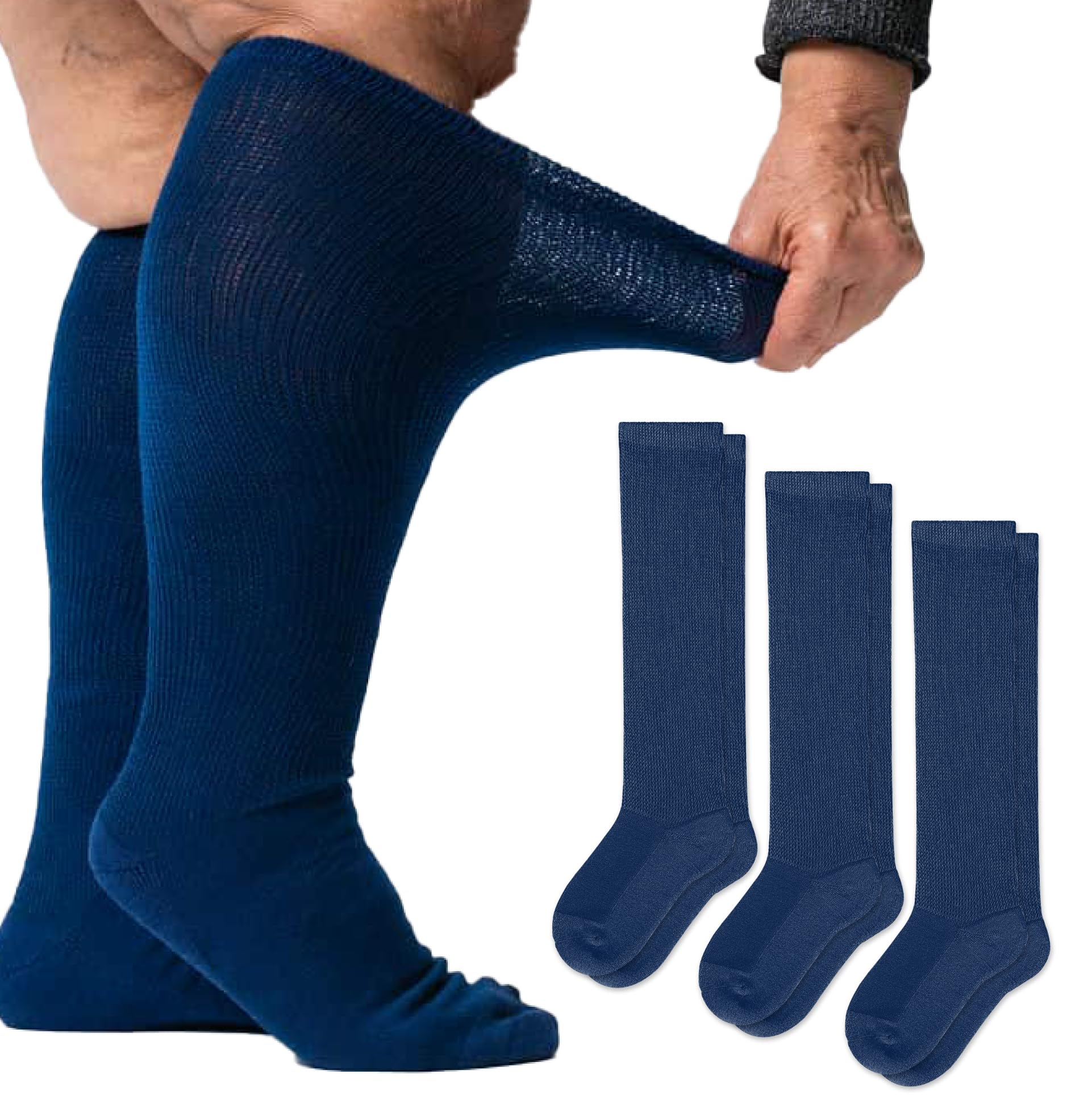 Viasox EasyStretch diabetic socks Navy top-band: gentle non-binding fit for comfort and leg support.