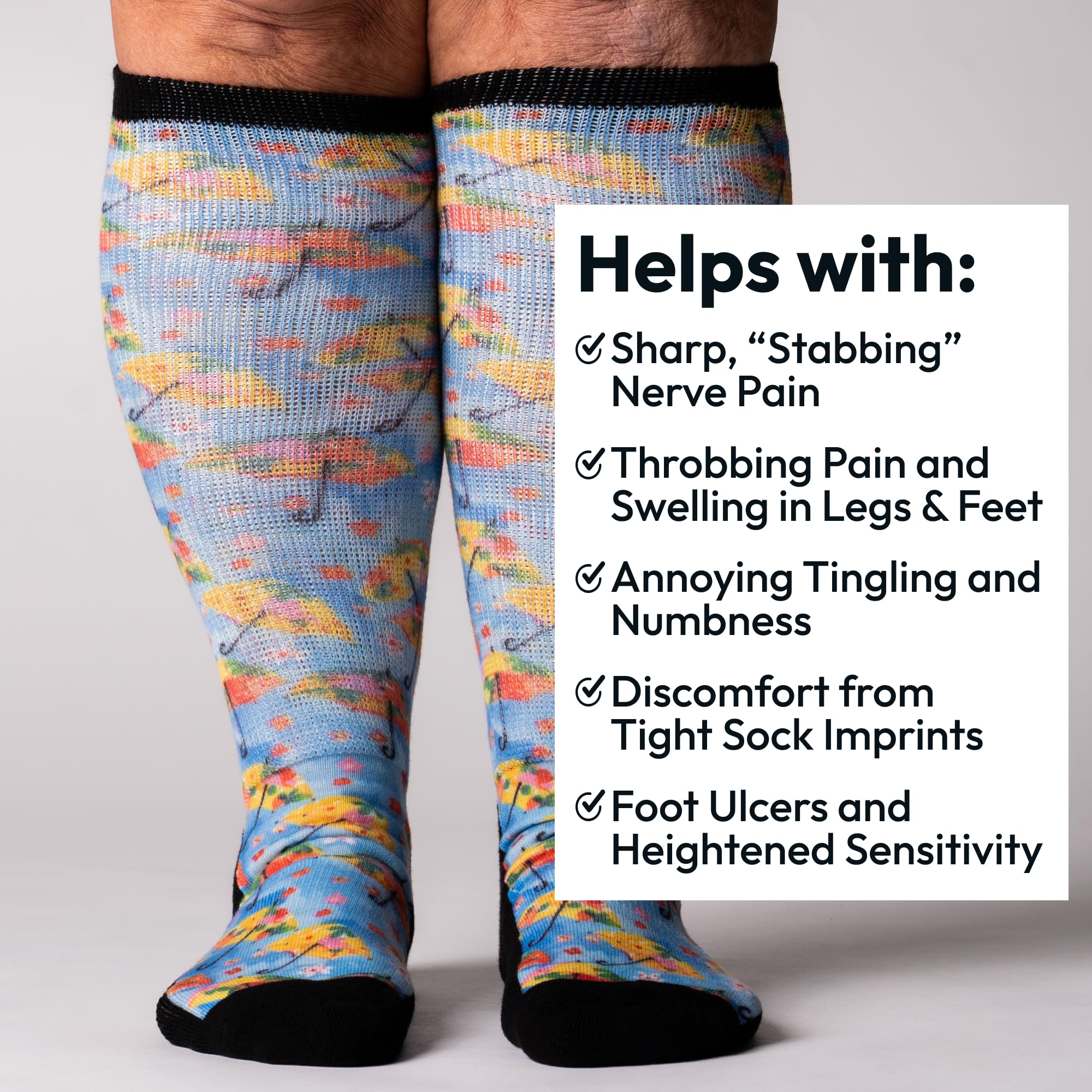 Viasox EasyStretch diabetic socks seamless toe close-up prevents rubbing.