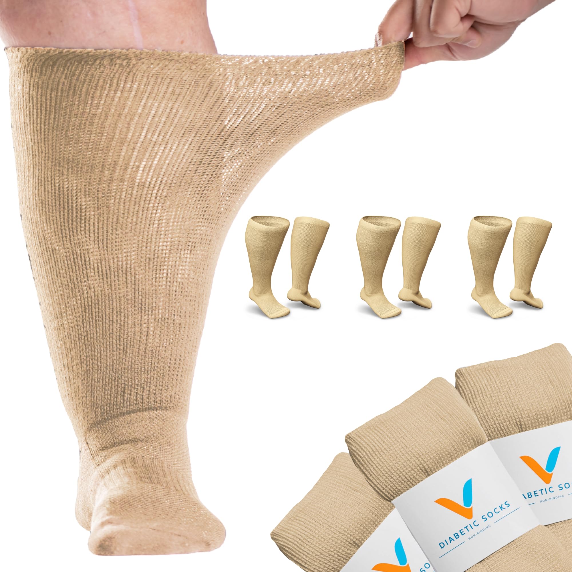 Viasox EasyStretch diabetic socks top cuff for gentle, non-binding wear