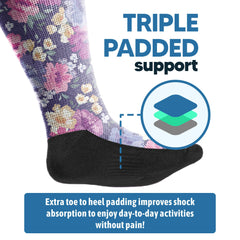 Viasox Paws & Petals EasyStretch triple padded sock cushions every step.