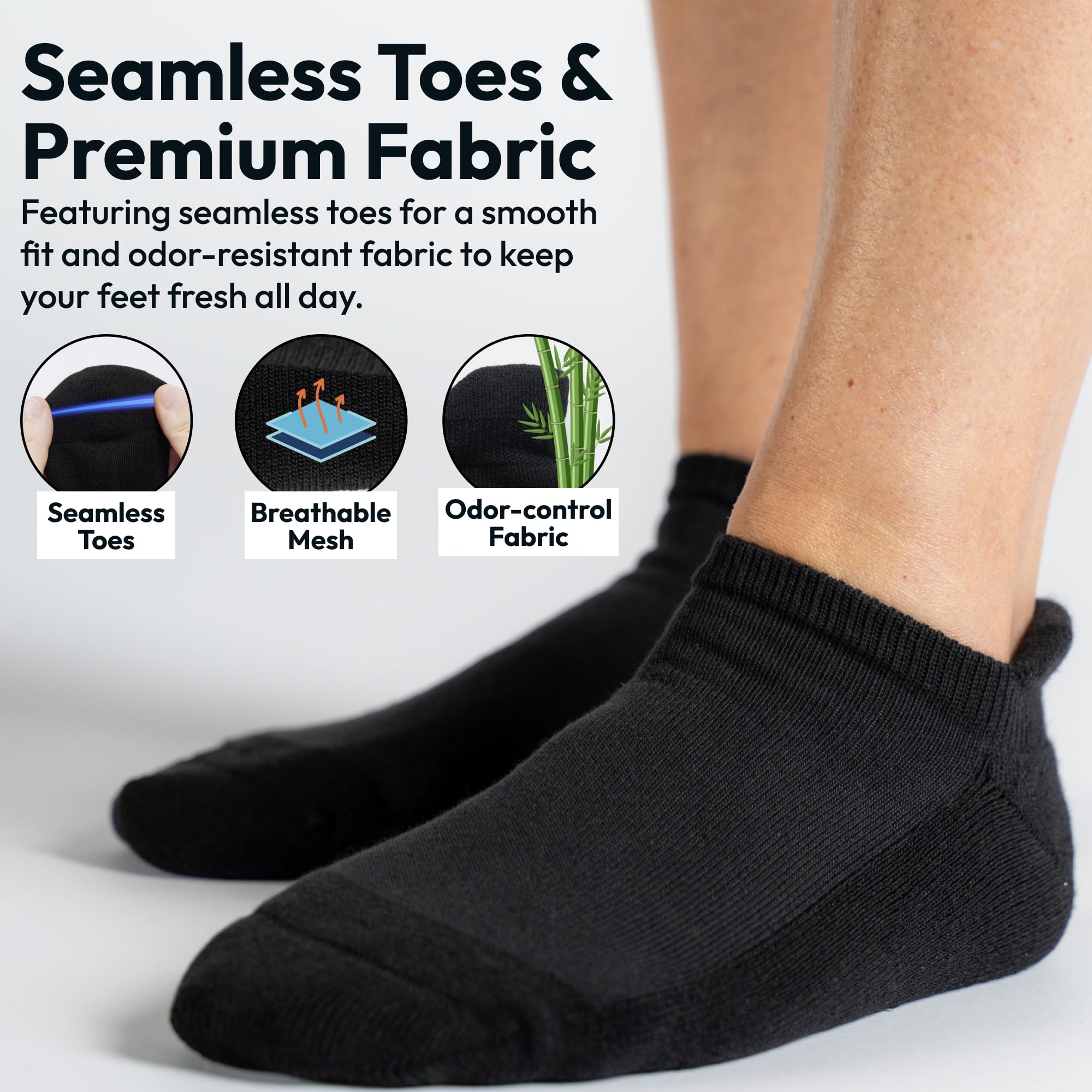 Viasox triple-padded foot area cushions steps for neuropathy-friendly wear.