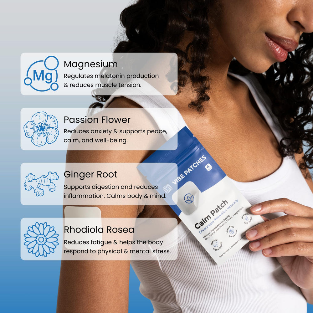 Calm Patch being applied to skin for simple wellness routine.